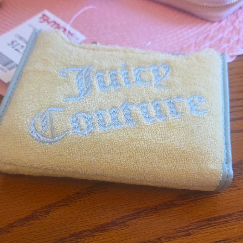 Juicy Couture Pale Yellow Terry Wristlet with Light Blue Trim